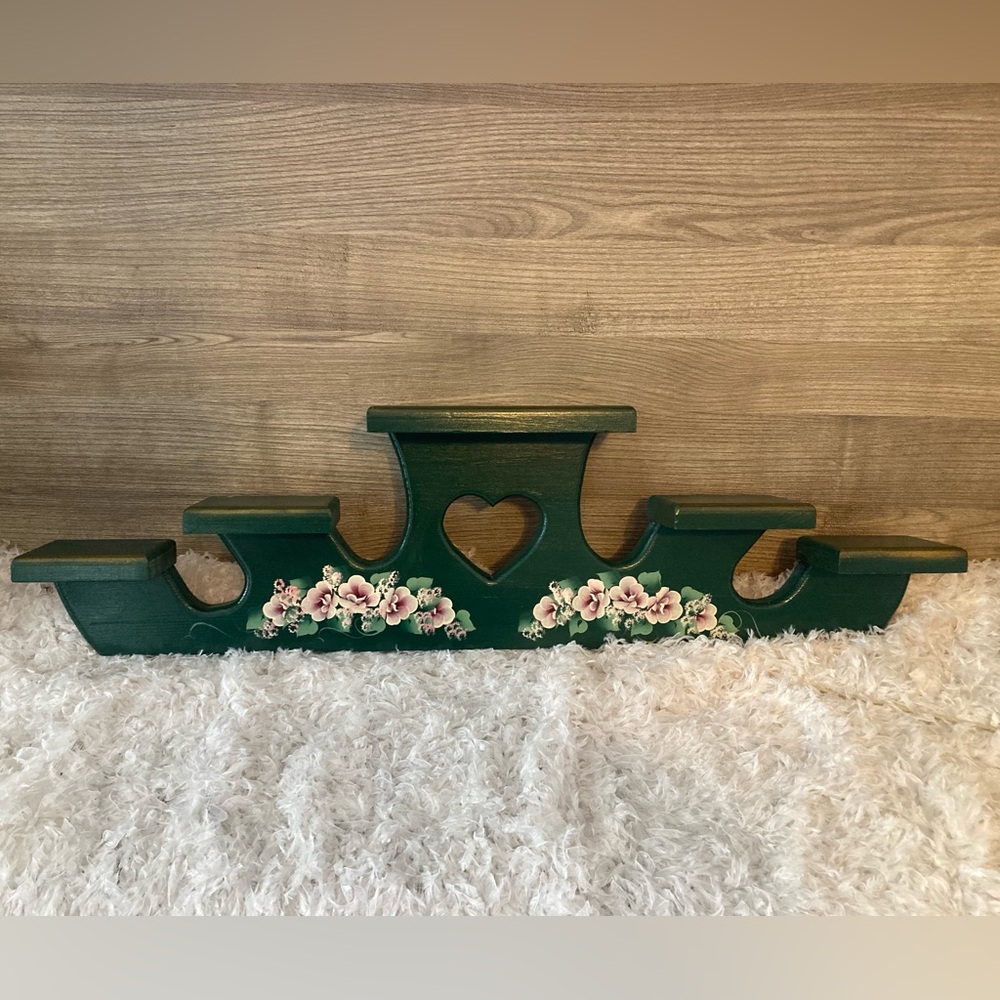 Vintage Tole Painted Wooden Trinket Shelf